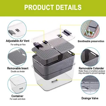 Fresh Vegetable Fruit Storage Containers Set of 3 for Fridge