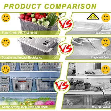 Fresh Vegetable Fruit Storage Containers Set of 3 for Fridge