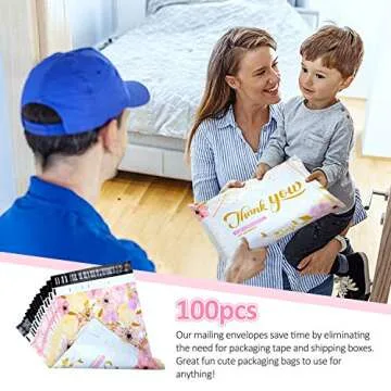 100 Pack Poly Mailers 10x13, Cute Packaging Envelope Mailers Polymailers Packaging for Small Business, Shipping Bags for Clothing Boutique Supplies with Self Seal Strip (Thank You)