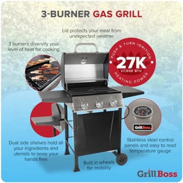 Grill Boss Propane BBQ Grill with Side Burner & Wheels