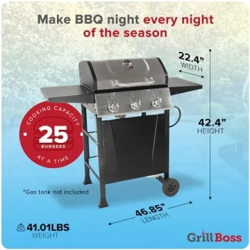 Grill Boss Propane BBQ Grill with Side Burner & Wheels