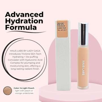 HAUS LABS BY LADY GAGA Triclone Skin Tech Hydrating + De-puffing Concealer with Fermented Arnica 14 Light Peach