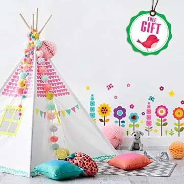 Flower Wall Stickers for Kids - Floral Garden Wall Decals for Girls Room - Removable Toddlers Bedroom Vinyl Nursery Wall Décor [27 Art clings] with Free Bird Gift!