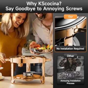 Chafing Dishes for Buffet, 4 Pack 5QT Round Stainless Steel Chafing Dish Set for Home Parties, Christmas Gatherings, Catering Events Complete Buffet Warmer Set (Rose Gold 4)