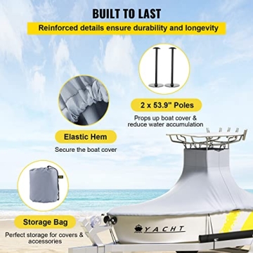 VEVOR T-Top Boat Cover for 22'-24' Boats - Durable Protection