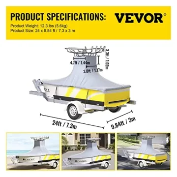 VEVOR T-Top Boat Cover for 22'-24' Boats - Durable Protection