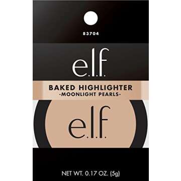 e.l.f., Baked Highlighter, Sheer, Shimmering, Hydrating, Blendable, Glides On, Creates a Radiant Glow, Nourishes, Moonlight Pearls, Infused with Vitamin E, Jojoba and Grape Oils, 0.16 Oz