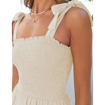 ZESICA Women's 2024 Summer Boho Spaghetti Strap Square Neck Solid Color Ruffle A Line Beach Long Maxi Dress,Apricot,Medium