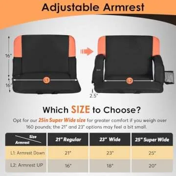 HOPERAN 25" Dual-Sided Heated Stadium Seats for Bleachers with Back Support, 3 Levels Heating Bleacher Seats with Backs and Cushion Wide, 5 Pockets Portable Stadium Chair for Outdoor Games Sports