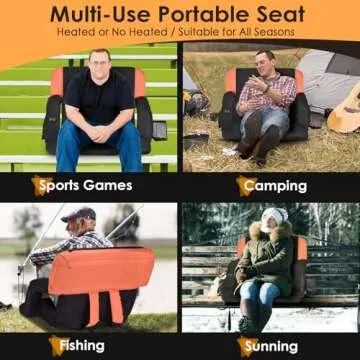 HOPERAN 25" Dual-Sided Heated Stadium Seats for Bleachers with Back Support, 3 Levels Heating Bleacher Seats with Backs and Cushion Wide, 5 Pockets Portable Stadium Chair for Outdoor Games Sports