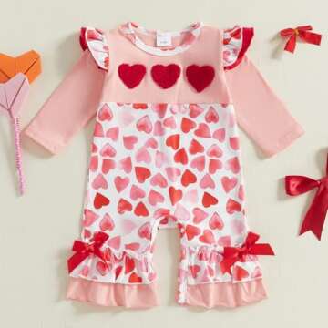 FIOMVA Newborn Baby Girl Valentines Day Outfits Spring Fall Romper Infant One Piece Jumpsuit Valenti...