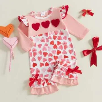 FIOMVA Newborn Baby Girl Valentines Day Outfits Spring Fall Romper Infant One Piece Jumpsuit Valentine Heart Clothes (A Valentines Heart Red, 6-12 Months)