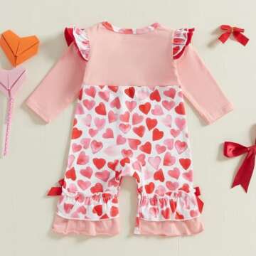FIOMVA Newborn Baby Girl Valentines Day Outfits Spring Fall Romper Infant One Piece Jumpsuit Valentine Heart Clothes (A Valentines Heart Red, 6-12 Months)