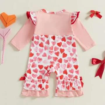 FIOMVA Newborn Baby Girl Valentines Day Outfits Spring Fall Romper Infant One Piece Jumpsuit Valentine Heart Clothes (A Valentines Heart Red, 6-12 Months)