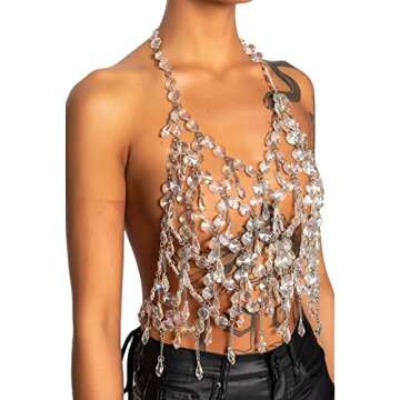 Women Sexy Pearl Beaded Cami Top Clubwear V Neck Spaghetti Strap Pearl Vest Bralette Sexy Backless Camisole Party Crop Top