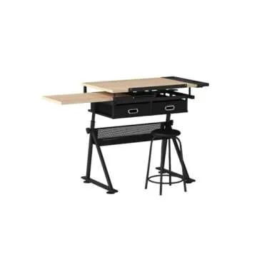 ZENY Drafting Table Art Desk Drawing Table Height Adjustable Artist Table Tilted Tabletop w/Drafting Stool and Storage Drawer for Reading, Writing, Crafting, Painting Art