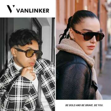 VANLINKER Retro Aviator Polarized Sunglasses for Men Women Trendy 70s Vintage Plastic Frame Sun Glasses VL9750 Yellow +Brown Tortoise