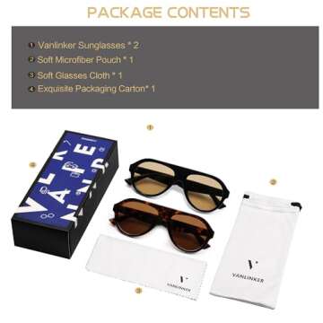 VANLINKER Retro Aviator Polarized Sunglasses for Men Women Trendy 70s Vintage Plastic Frame Sun Glasses VL9750 Yellow +Brown Tortoise