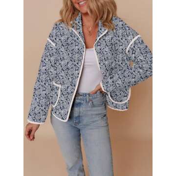 Dokotoo Winter Fall 2024 Jackets Coats for Women Stylish Casual Long Sleeve Button Down Floral Print...