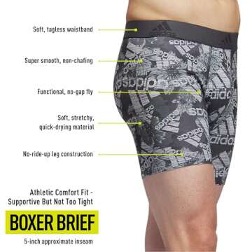 adidas Men's Microfiber Athletic Fit Boxer Brief Underwear (1 Pair) Breathable Performance Workout, ...