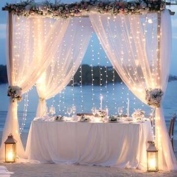 20×8ft White Tulle Backdrop Curtains with Lights