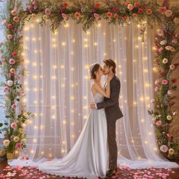 20×8ft White Tulle Backdrop Curtains with Lights