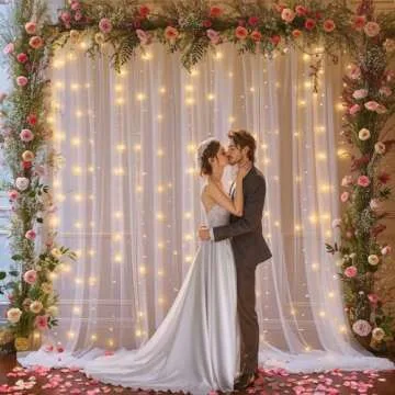 20×8ft White Tulle Backdrop Curtains with Lights