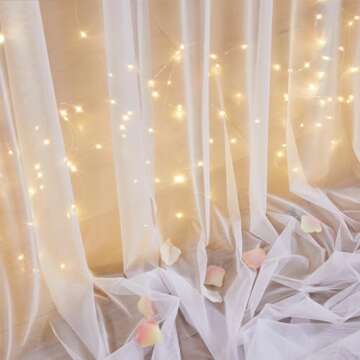 20×8ft White Tulle Backdrop Curtains with Lights