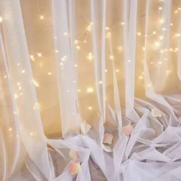 20×8ft White Tulle Backdrop Curtains with Lights