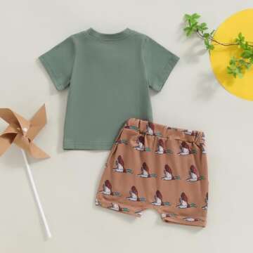 Kids Baby Boys Duck Hunter Clothes Mallard Duck Short Sleeve T-shirt Casual Shorts 2Pcs Toddler Hunting Baby Outfit (Khaki, 0-6 Months)