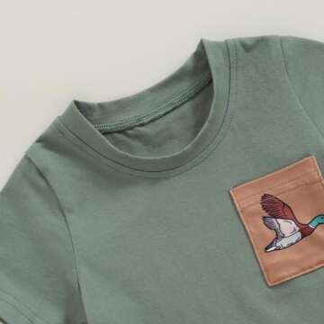 Kids Baby Boys Duck Hunter Clothes Mallard Duck Short Sleeve T-shirt Casual Shorts 2Pcs Toddler Hunting Baby Outfit (Khaki, 0-6 Months)