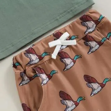 Kids Baby Boys Duck Hunter Clothes Mallard Duck Short Sleeve T-shirt Casual Shorts 2Pcs Toddler Hunting Baby Outfit (Khaki, 0-6 Months)