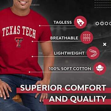 Campus Colors NCAA Adult Gameday Cotton T-Shirt - Premium Quality - Semi-Fitted Style - Officially Licensed Product (Texas Tech Red Raiders - Red, X-Large)