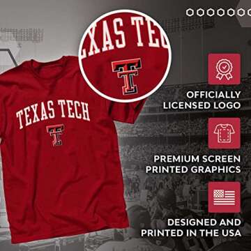 Campus Colors NCAA Adult Gameday Cotton T-Shirt - Premium Quality - Semi-Fitted Style - Officially Licensed Product (Texas Tech Red Raiders - Red, X-Large)