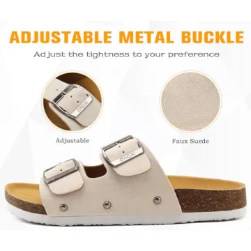 ONCAI Womens Comfortable Sandals Knock Off Clogs Sandals Women Dressy Summer Flat with Arch Support Two Strap Slip On Adjustable Buckle Slides Shoes for Women White Size 7.5