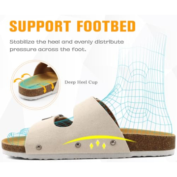 ONCAI Womens Comfortable Sandals Knock Off Clogs Sandals Women Dressy Summer Flat with Arch Support Two Strap Slip On Adjustable Buckle Slides Shoes for Women White Size 7.5