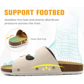 ONCAI Womens Comfortable Sandals Knock Off Clogs Sandals Women Dressy Summer Flat with Arch Support Two Strap Slip On Adjustable Buckle Slides Shoes for Women White Size 7.5