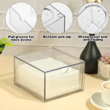 Rainmae Disposable Face Towel Holder, Face Towel Storage Box Bin, Stackable Clear Makeup Organizer with Drawer for Clean Skin Club Face XL Towels Holder for Vanity Bathroom and Makeup Organization