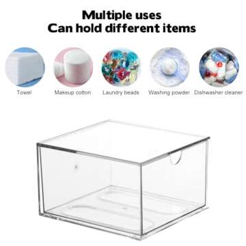 Rainmae Disposable Face Towel Holder, Face Towel Storage Box Bin, Stackable Clear Makeup Organizer with Drawer for Clean Skin Club Face XL Towels Holder for Vanity Bathroom and Makeup Organization