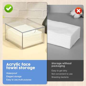 Rainmae Disposable Face Towel Holder, Face Towel Storage Box Bin, Stackable Clear Makeup Organizer with Drawer for Clean Skin Club Face XL Towels Holder for Vanity Bathroom and Makeup Organization