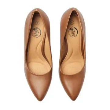 Trary Women’s High Heel Dress Pump Pointed Toe Shoe Classic Office Special Dressy Casual PU Brown07