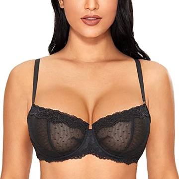 DOBREVA Women's Unlined Lace Balconette Bra - Sexy & Comfortable Plus Size