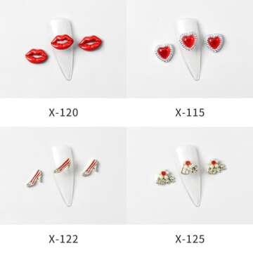 24Pcs Valentines Nail Charms 3D Alloy Valentines Nail Art Rhinestone for Acrylic Nails Love Heart Red Lips Lipstick Rose Designs Metal Crystal Nail Jewels for Women DIY Manicure Decorations