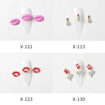 24Pcs Valentines Nail Charms 3D Alloy Valentines Nail Art Rhinestone for Acrylic Nails Love Heart Red Lips Lipstick Rose Designs Metal Crystal Nail Jewels for Women DIY Manicure Decorations