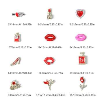 24Pcs Valentines Nail Charms 3D Alloy Valentines Nail Art Rhinestone for Acrylic Nails Love Heart Red Lips Lipstick Rose Designs Metal Crystal Nail Jewels for Women DIY Manicure Decorations