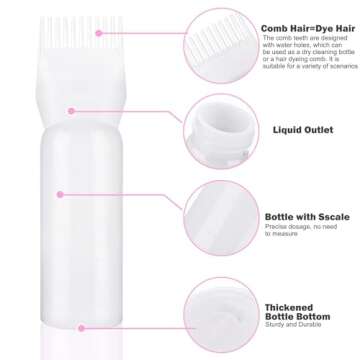 Artifresco Hair Oiling Applicator, Root Comb Applicator Bottle with Graduated Scale 6 Ounce Oil Applicator for Hair Dye Hair Root Comb Color for Scalp Treatment Essential White