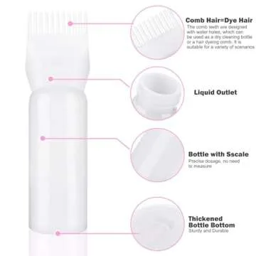 Artifresco Hair Oiling Applicator, Root Comb Applicator Bottle with Graduated Scale 6 Ounce Oil Applicator for Hair Dye Hair Root Comb Color for Scalp Treatment Essential White