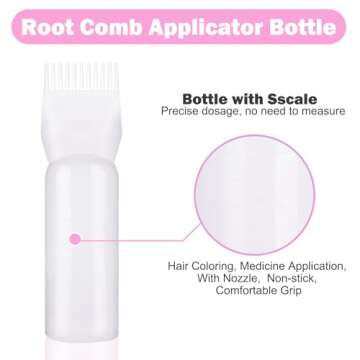 Artifresco Hair Oiling Applicator, Root Comb Applicator Bottle with Graduated Scale 6 Ounce Oil Applicator for Hair Dye Hair Root Comb Color for Scalp Treatment Essential White