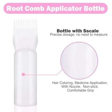 Artifresco Hair Oiling Applicator, Root Comb Applicator Bottle with Graduated Scale 6 Ounce Oil Applicator for Hair Dye Hair Root Comb Color for Scalp Treatment Essential White