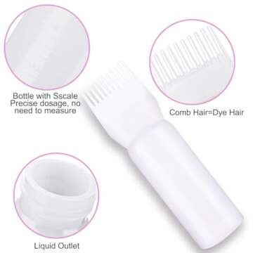 Artifresco Hair Oiling Applicator, Root Comb Applicator Bottle with Graduated Scale 6 Ounce Oil Applicator for Hair Dye Hair Root Comb Color for Scalp Treatment Essential White